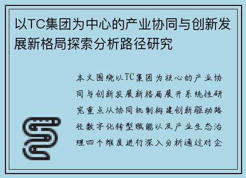 以TC集团为中心的产业协同与创新发展新格局探索分析路径研究